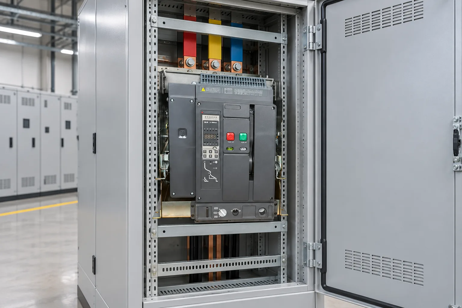 W9 Air circuit breaker WEW1-1000 1000 amp acb withdrawable type acb fixed type 400VAC/690VAC 1000A 3/4p acb installed in a realistic electrical distribution setting