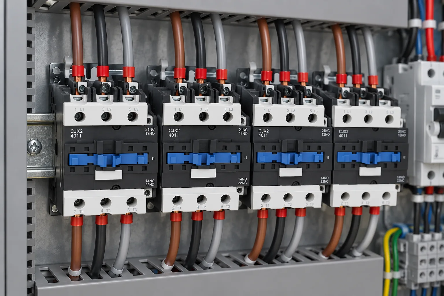 W9 Modular Contactor CJX2 AC Contactor Motor control and protection installed in a realistic electrical distribution setting