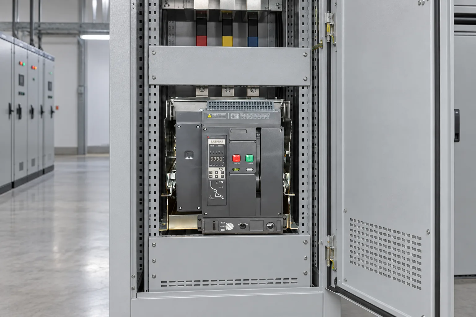 W9 Air circuit breaker WEW1-1000 1000 amp acb withdrawable type acb fixed type 400VAC/690VAC 1000A 3/4p acb installed in a realistic electrical distribution setting