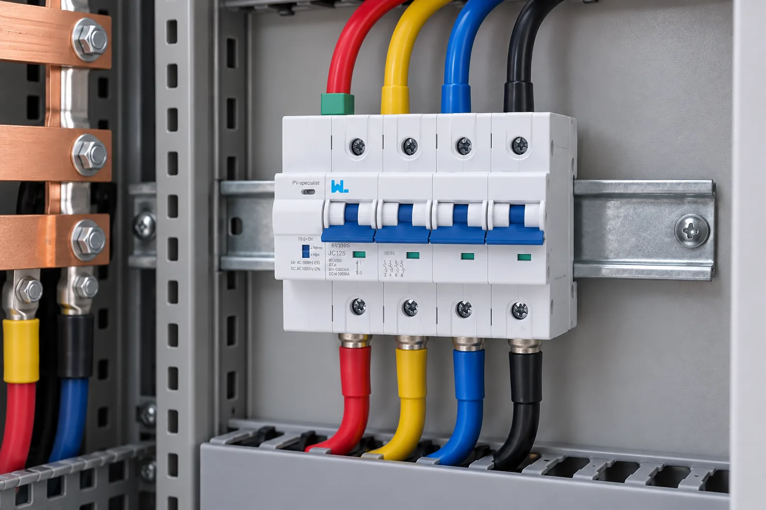 W9 Miniature Circuit Breaker JC125-4P installed in a realistic electrical distribution setting