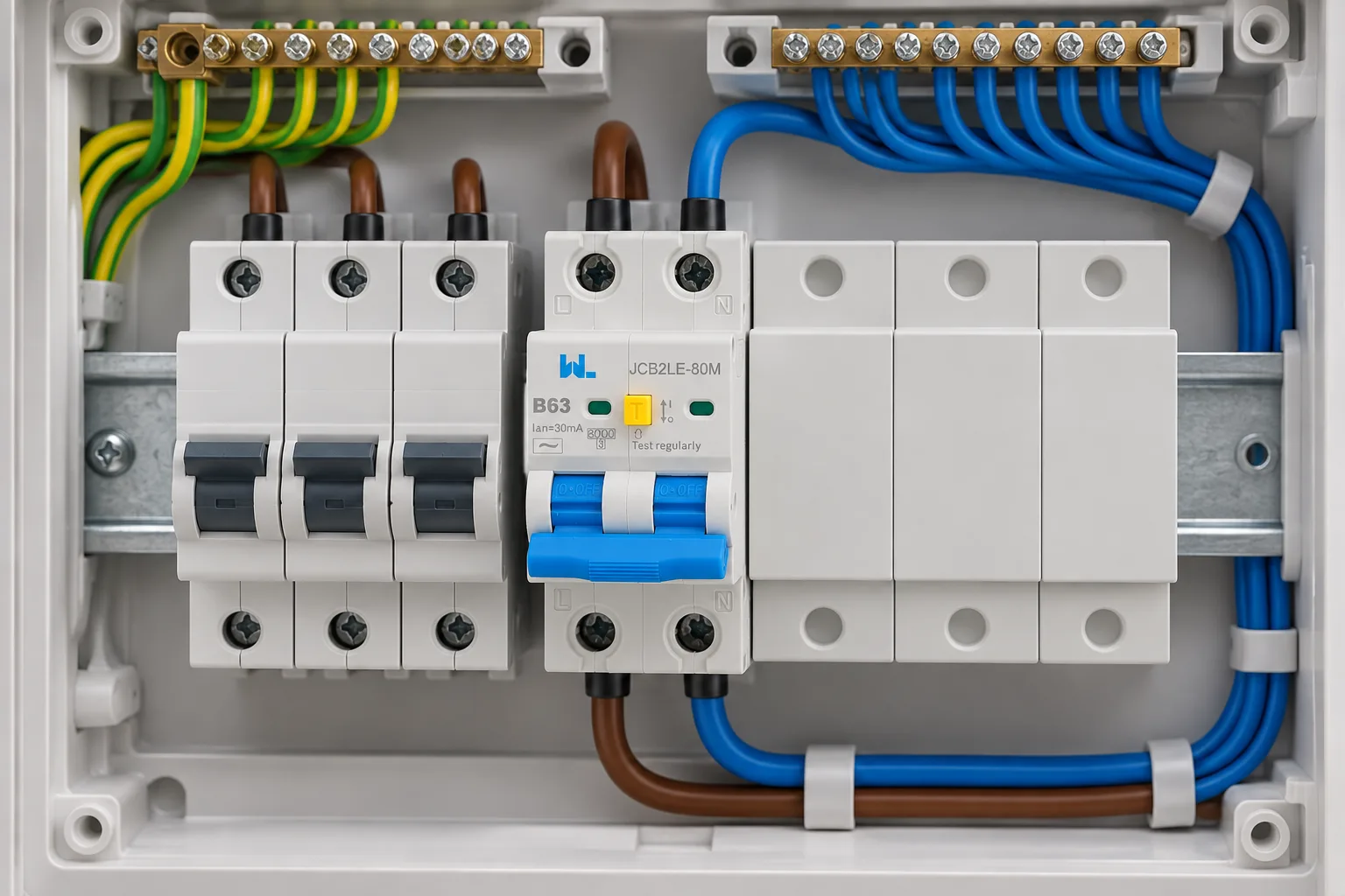 W9 JCB2LE-80M RCBO installed in a realistic electrical distribution setting
