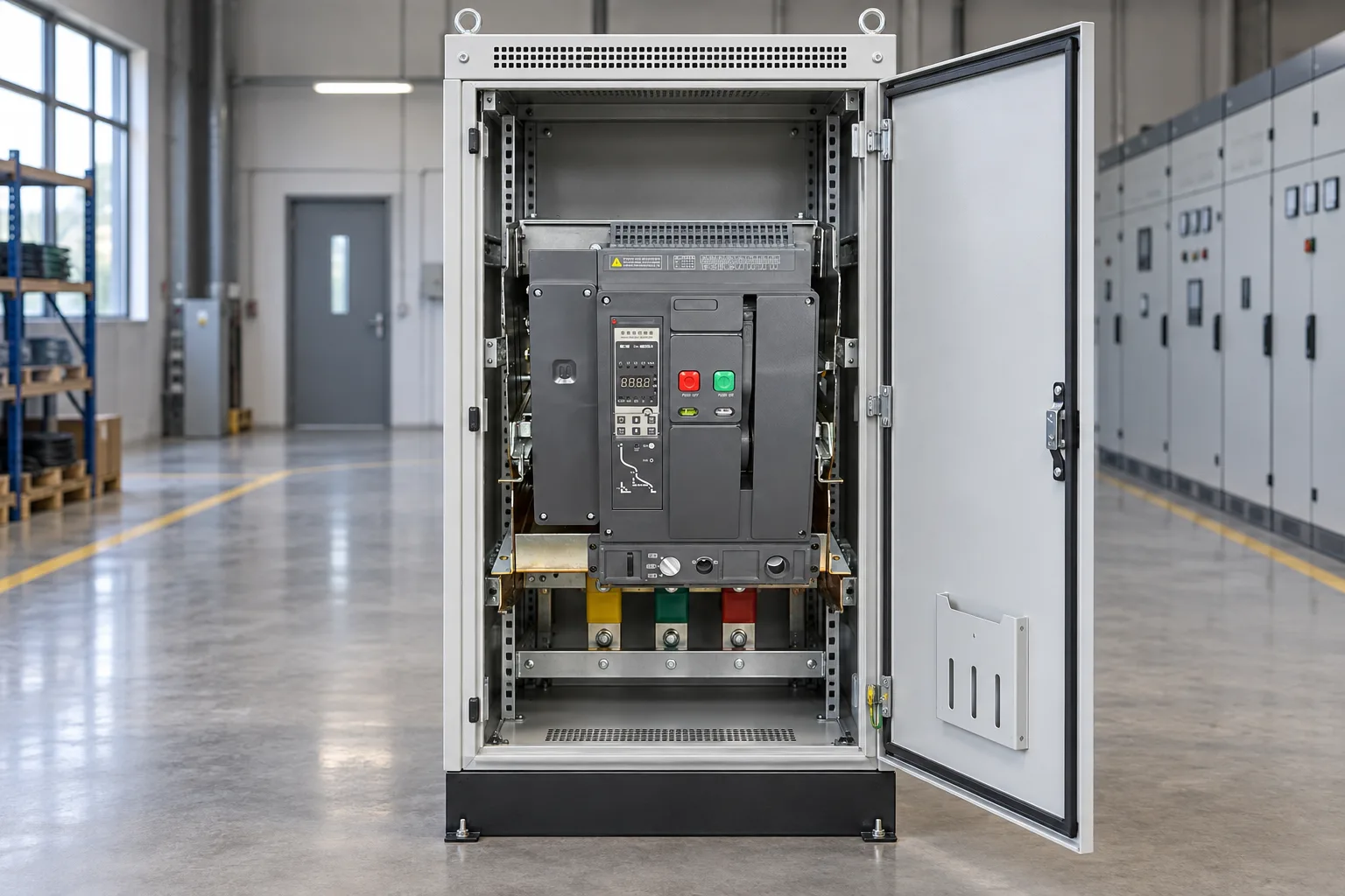 W9 WEW1-1000 withdrawable or fixed air circuit breaker installed in a realistic electrical distribution setting