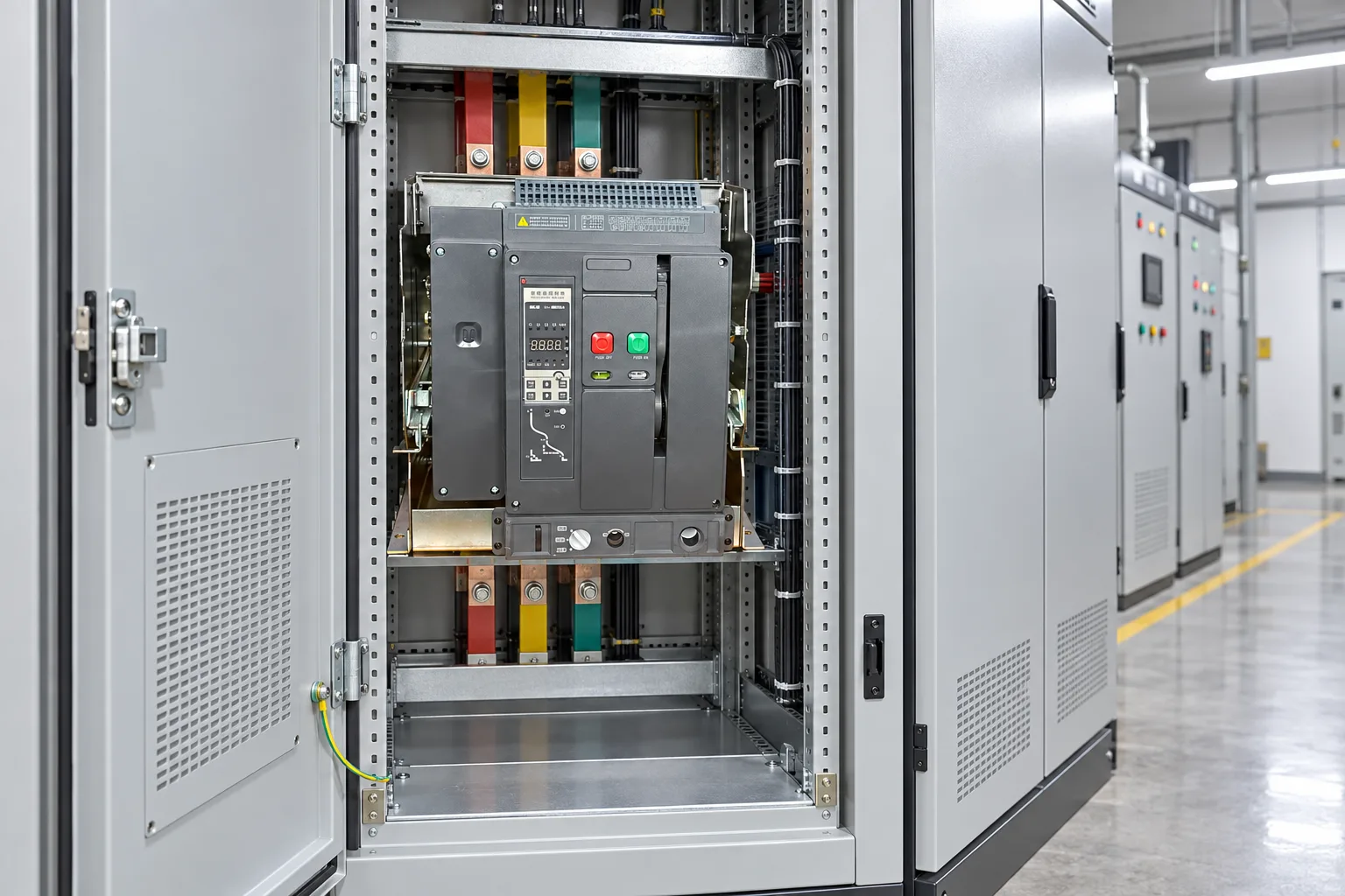 W9 Air circuit breaker WEW1-1000 1000 amp acb withdrawable type acb fixed type 400VAC/690VAC 1000A 3/4p acb installed in a realistic electrical distribution setting