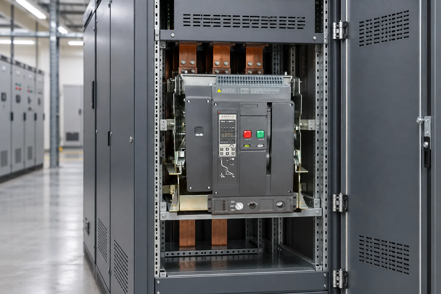 W9 Air circuit breaker WEW1-1000 1000 amp acb withdrawable type acb fixed type 400VAC/690VAC 1000A 3/4p acb installed in a realistic electrical distribution setting