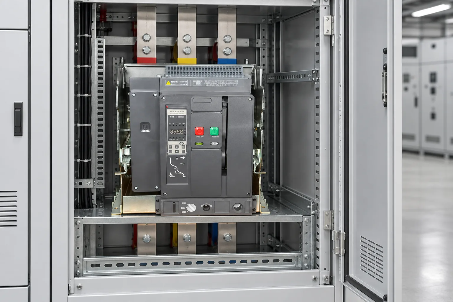 W9 Air circuit breaker WEW1-1000 1000 amp acb withdrawable type acb fixed type 400VAC/690VAC 1000A 3/4p acb installed in a realistic electrical distribution setting