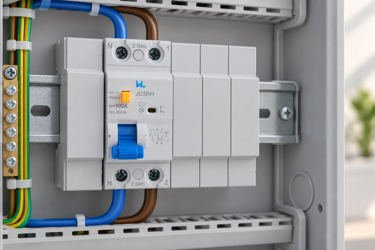 W9 Residual Current Device JC3RH installed in a realistic electrical distribution setting