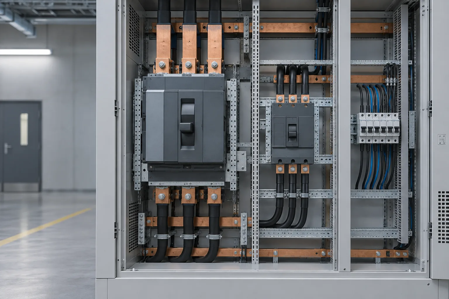 electric main breaker types installed in a realistic electrical distribution setting