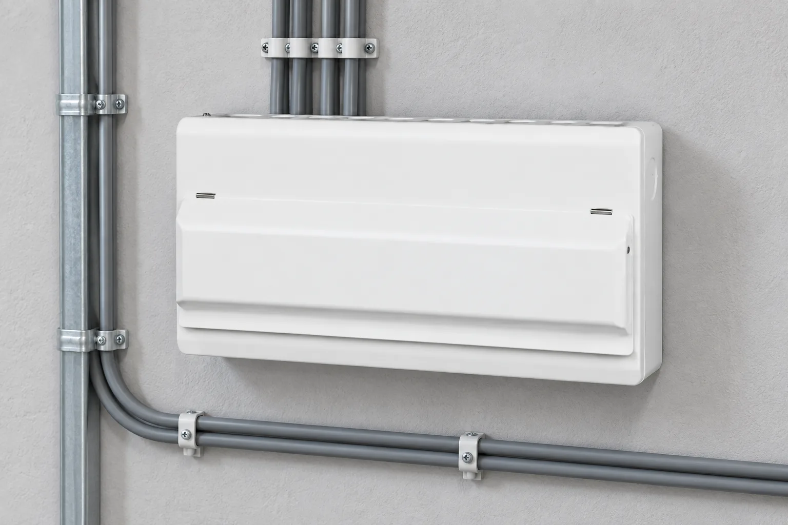 W9 Distribution Box JCMCU Metal Consumer unit IP40 Electric switchboard distribution box installed in a realistic electrical distribution setting