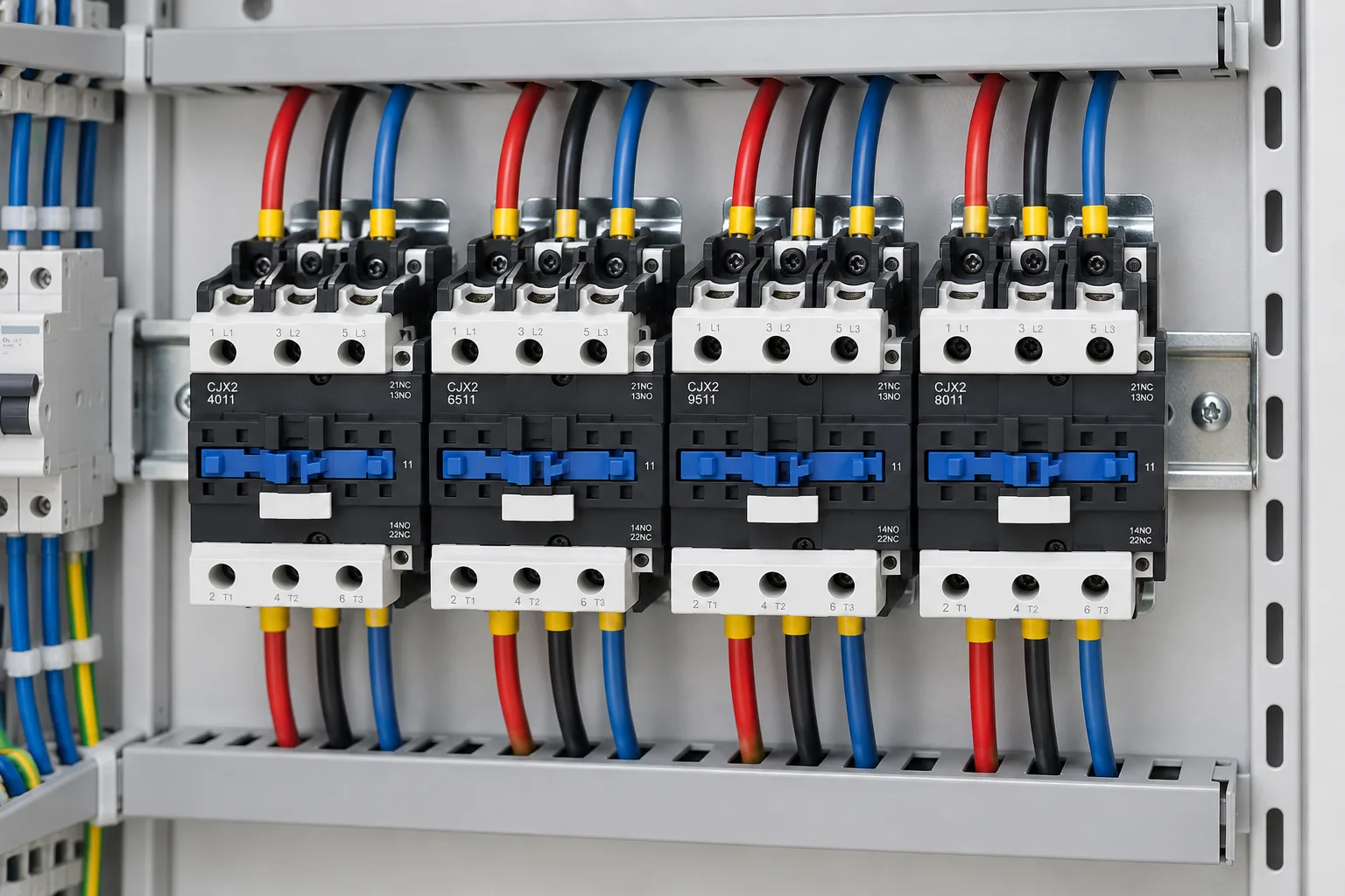 W9 Modular Contactor CJX2 AC Contactor Motor control and protection installed in a realistic electrical distribution setting