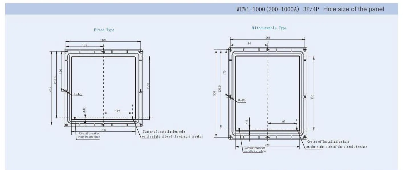 Air circuit breaker WEW1-1000 1000 amp acb withdrawable type acb fixed type 400VAC/690VAC 1000A 3/4p acb detail image 3