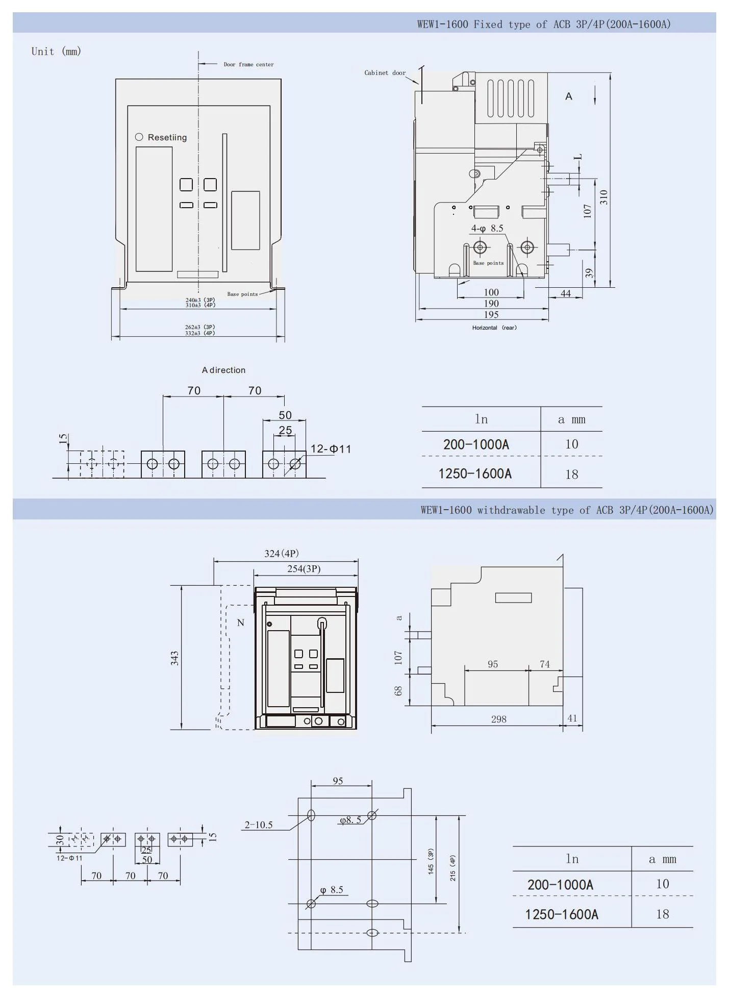 Air circuit breaker WEW1-1600 breaker withdrawable type acb fixed type 400VAC/690VAC 1600 amp 3/4p acb detail image 1