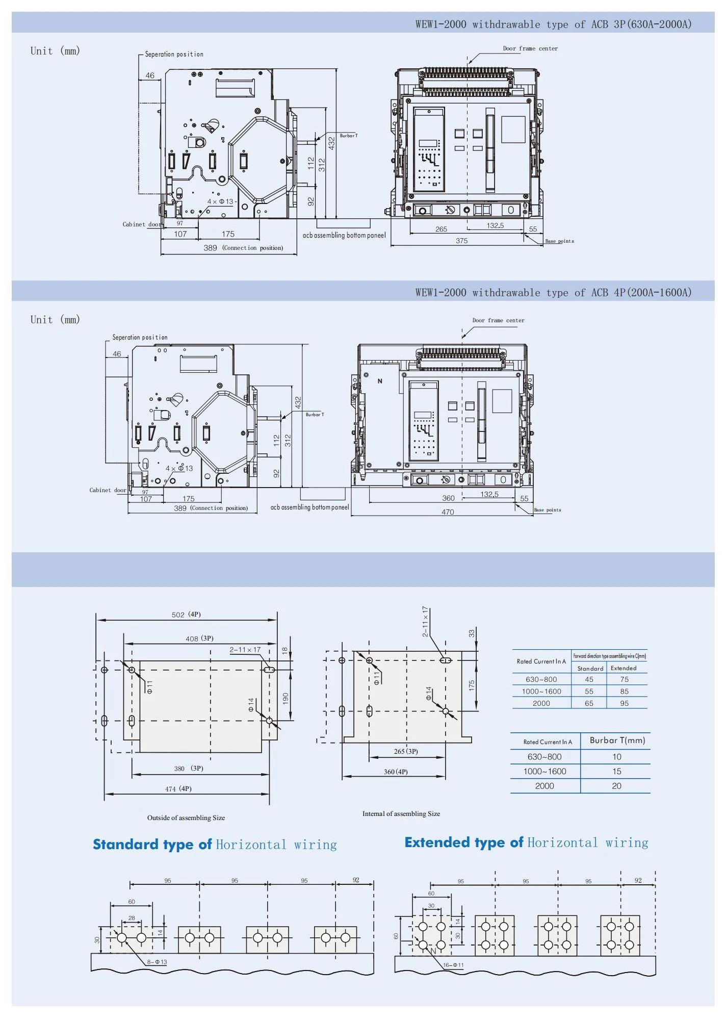 Air circuit breaker WEW1-2000 ACB breaker withdrawable type acb fixed type 400VAC/690VAC 2000A 3/4p acb detail image 1