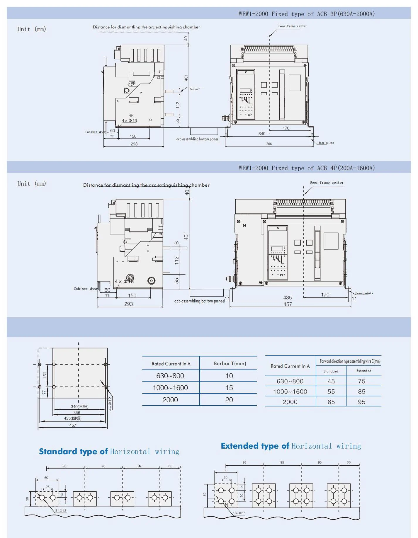 Air circuit breaker WEW1-2000 ACB breaker withdrawable type acb fixed type 400VAC/690VAC 2000A 3/4p acb detail image 2