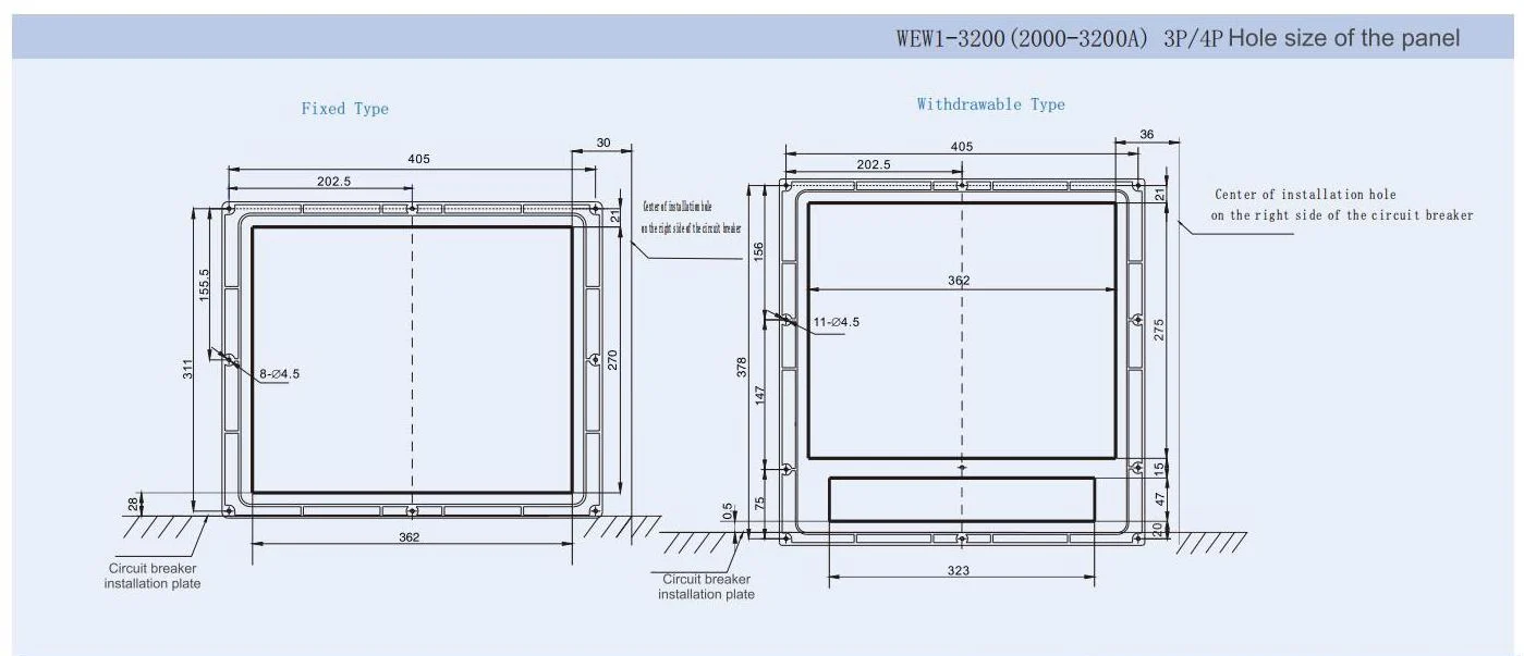 Air circuit breaker WEW1-3200 acb withdrawable type acb fixed type 400VAC/690VAC 3200A 3/4p acb detail image 3