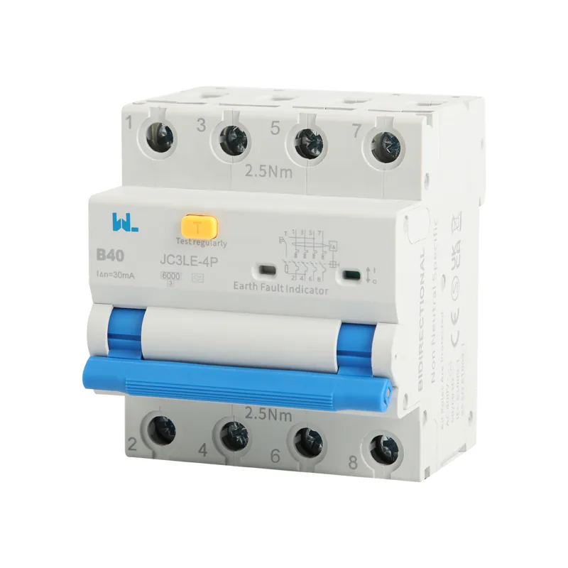 JC3LE-4P four-pole RCBO side and mounting view