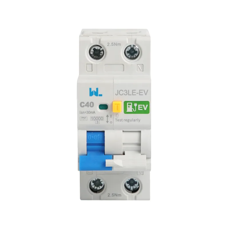 Two-pole RCBO used in an EV charging circuit