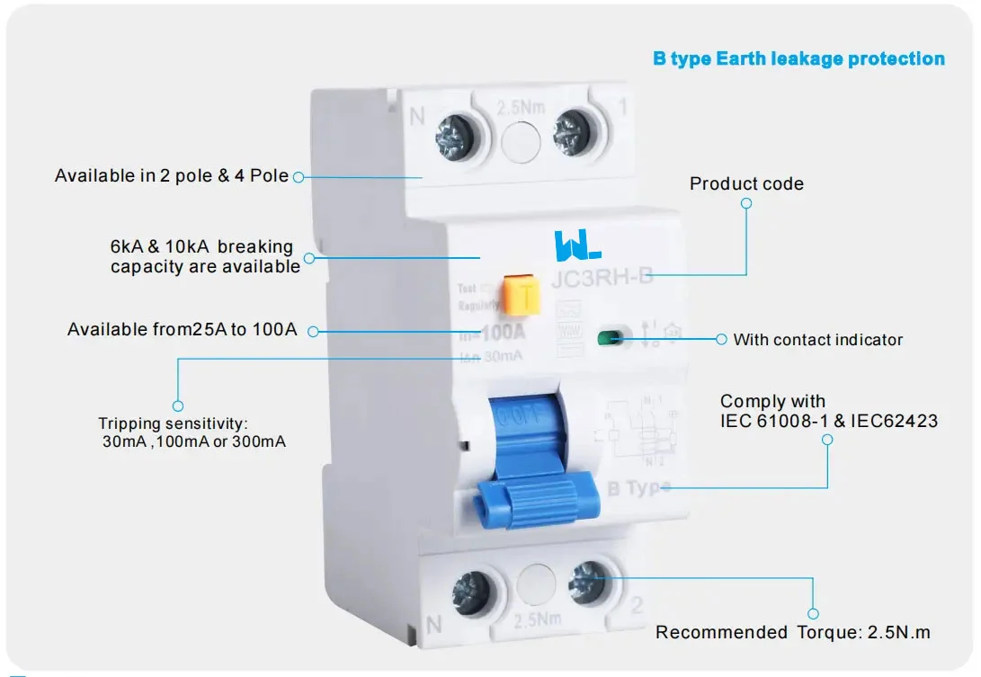 MCCB circuit breaker Residual Current JC3RH-B Type B detail image 1