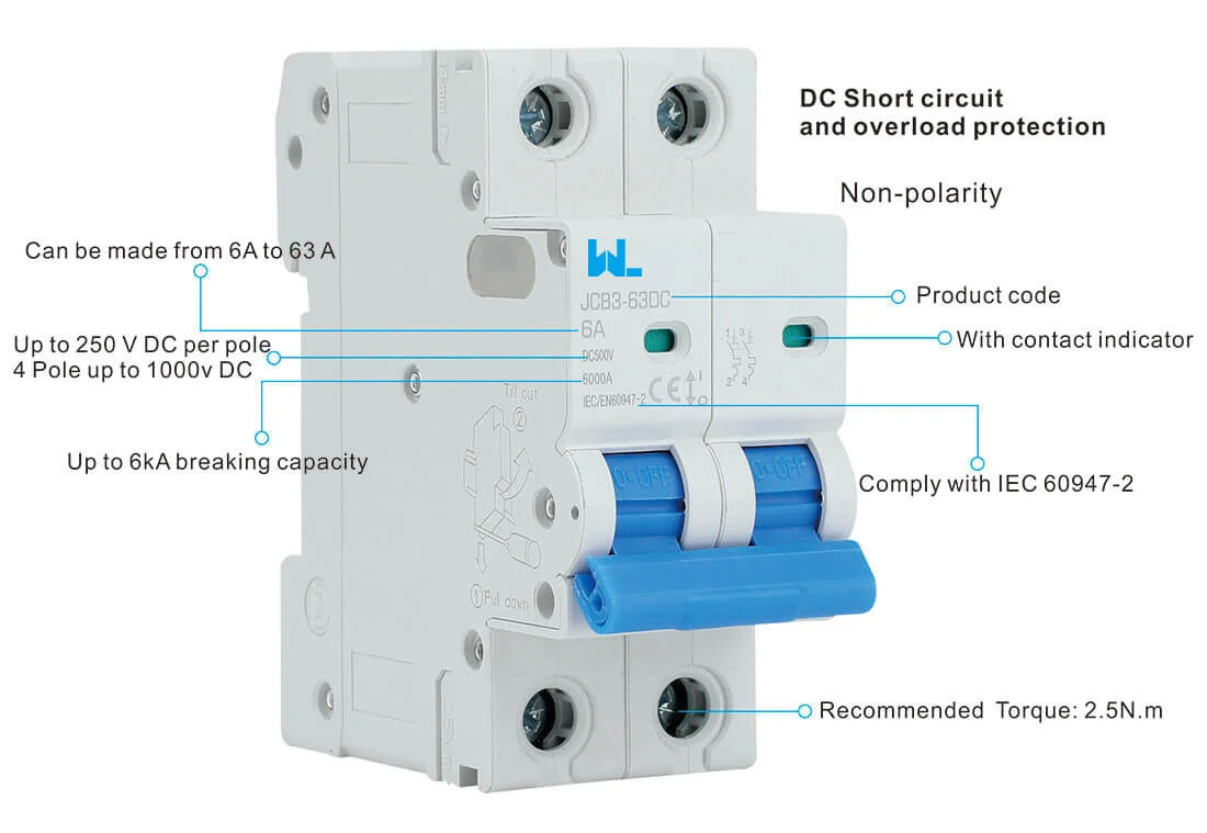 JCB3-63DC Polarity DC Miniature Circuit Breaker (MCB) detail image 1