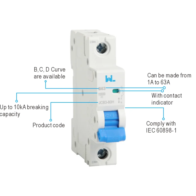 Miniature Circuit Breaker JCB3-80H 10kA detail image 1