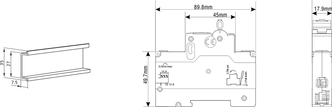 RCBO with Switched Live and Neutral JC3LE Single Module Mini 6kA detail image 3