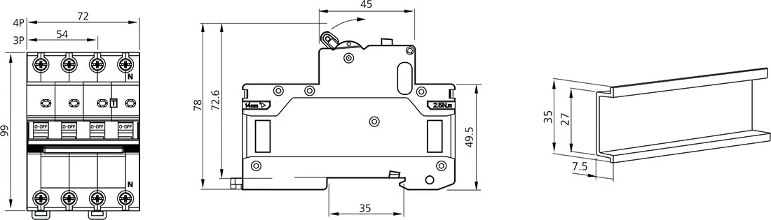 Residual Current Circuit Breaker JCB2LE-4E 4P 4 Pole RCBO 6kA detail image 3