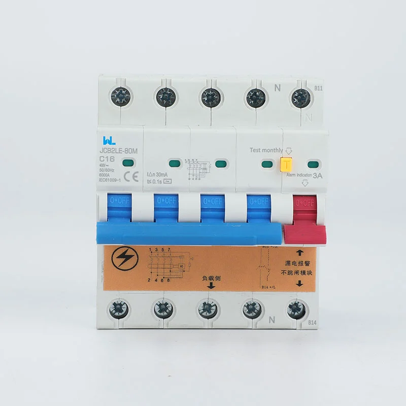RCBO With Alarm 6kA Safety Switch Circuit Breaker JCB2LE-80M4P+A 4 Pole Gallery image 1