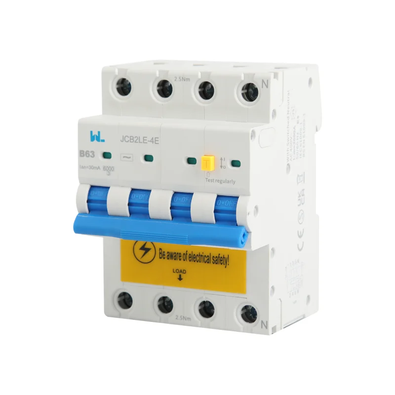 Residual Current Circuit Breaker JCB2LE-4E 4P 4 Pole RCBO 6kA Gallery image 1