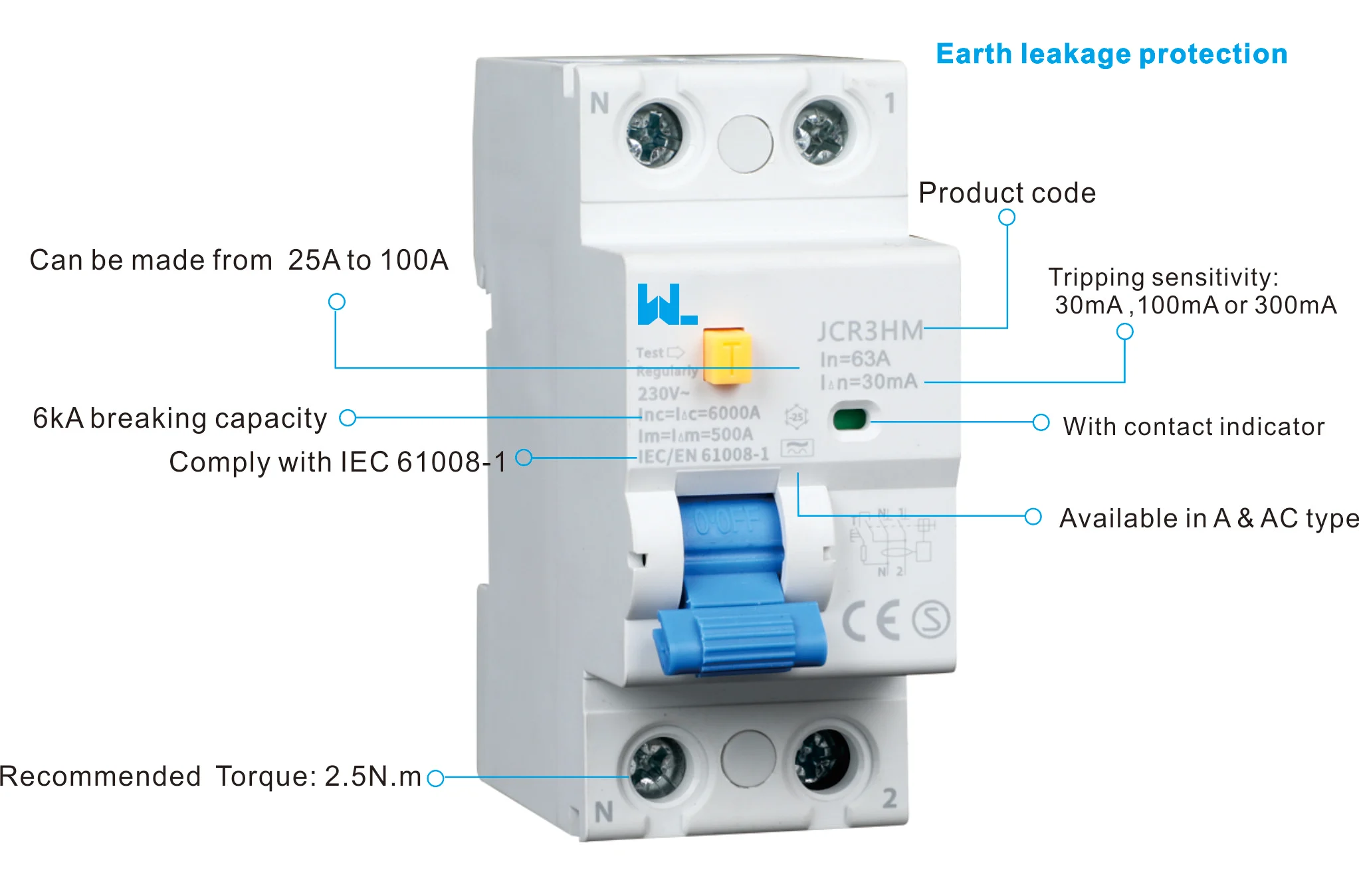 MCCB circuit breaker Residual current device JCR3HM 2P 4P detail image 1