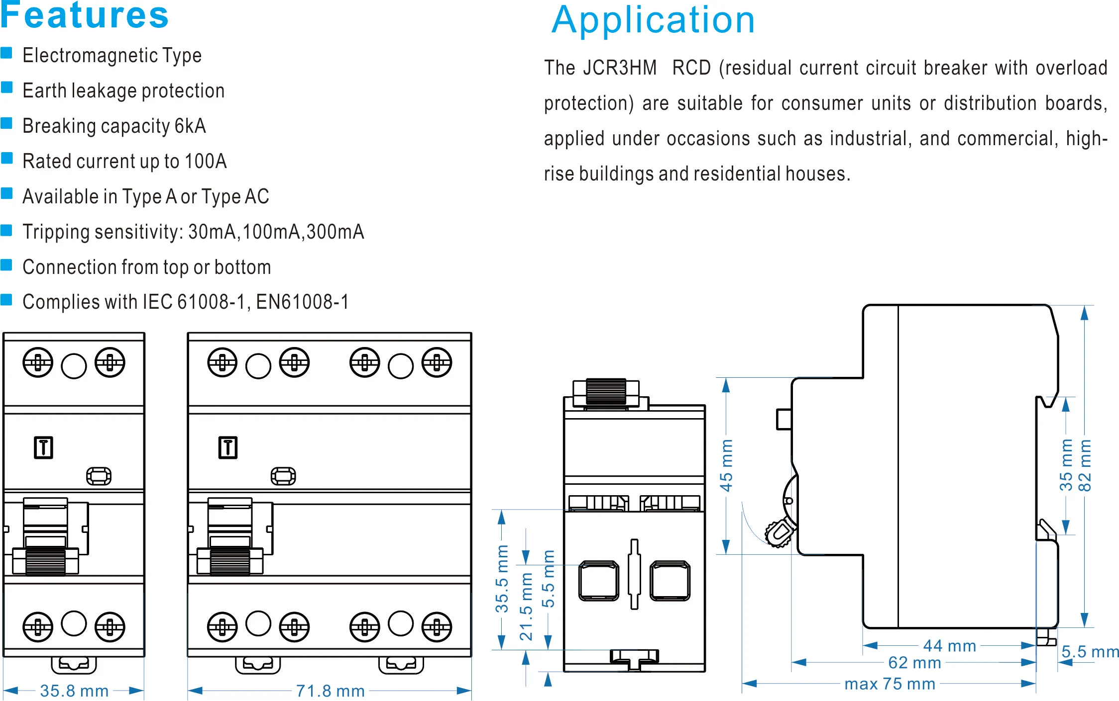 MCCB circuit breaker Residual current device JCR3HM 2P 4P detail image 2