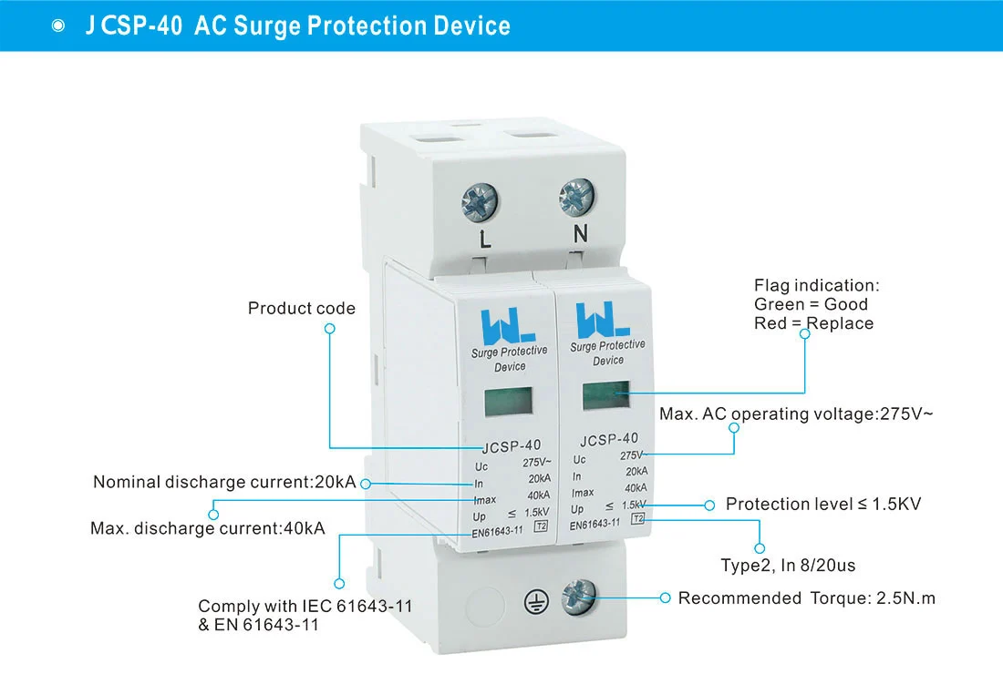 AC Surge Protective Device JCSP-40 20/40kA AC Surge protection Device detail image 1