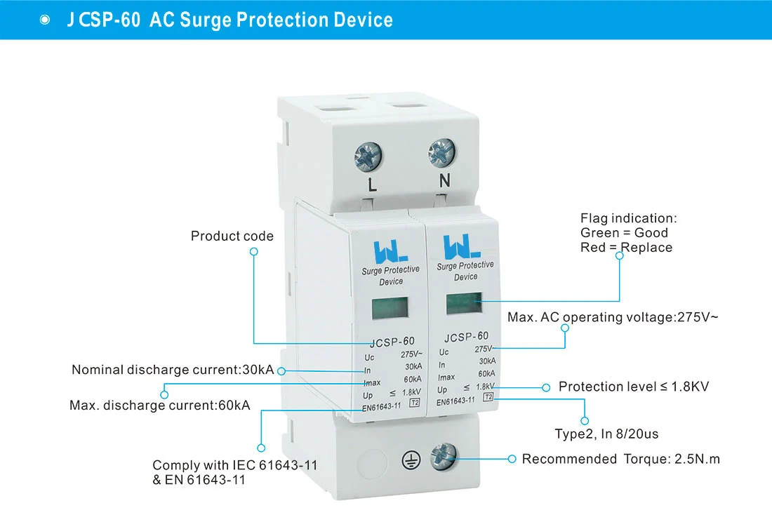 AC Surge Protective Device JCSP-60 Surge protection Device 30/60kA detail image 1