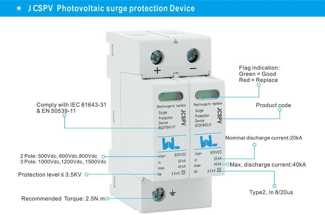 AC Surge Protective Device JCSPV Photovoltaic surge protection Device 1000Vdc Solar surge detail image 1