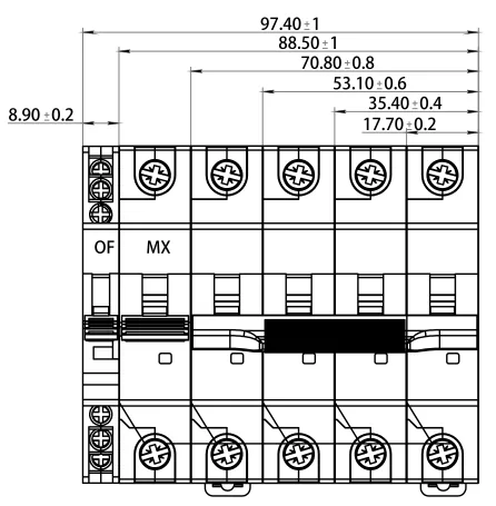 DC miniature circuit breaker installed in a low-voltage protection assembly