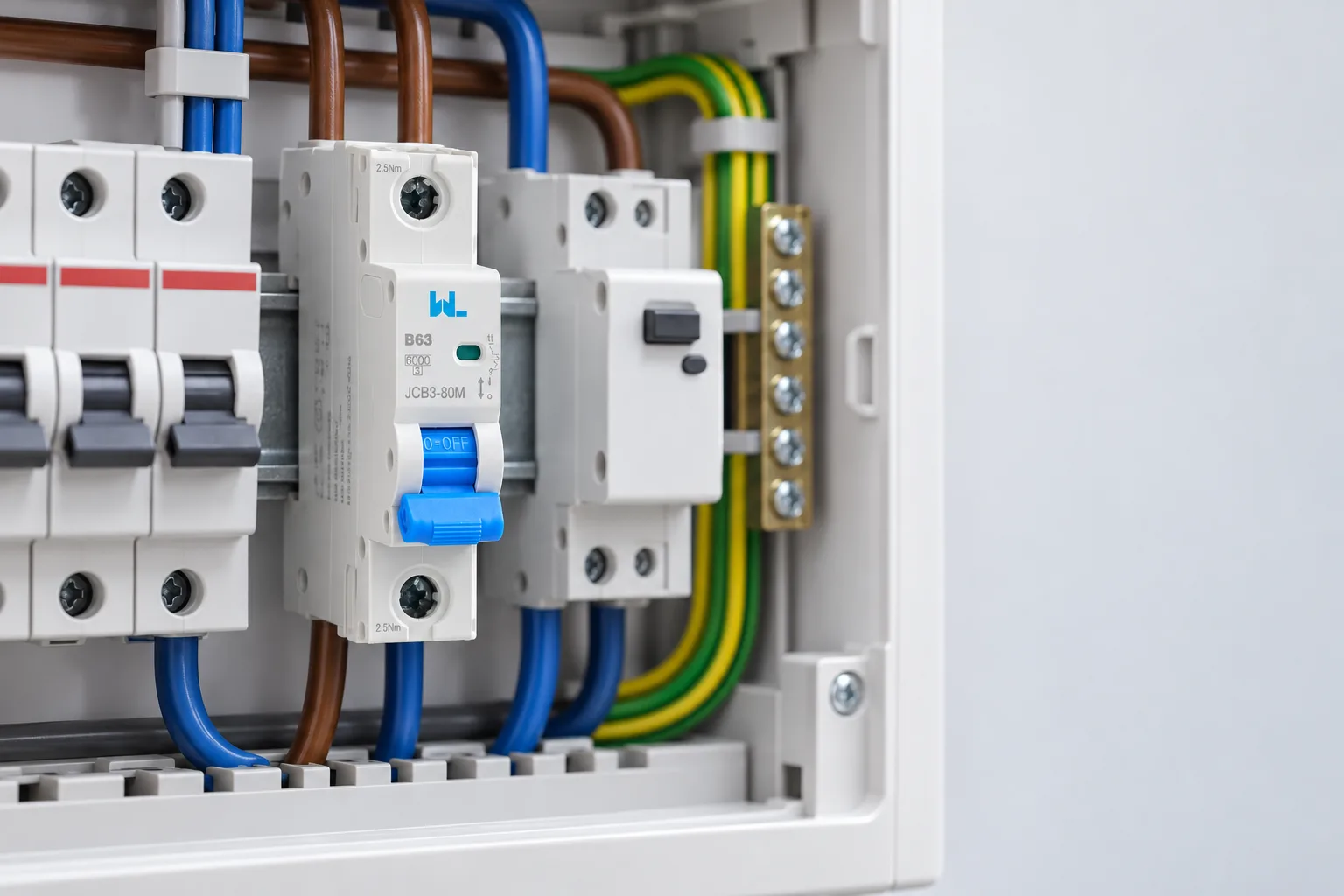 W9 JCB3-80M miniature circuit breaker installed in a realistic electrical distribution setting