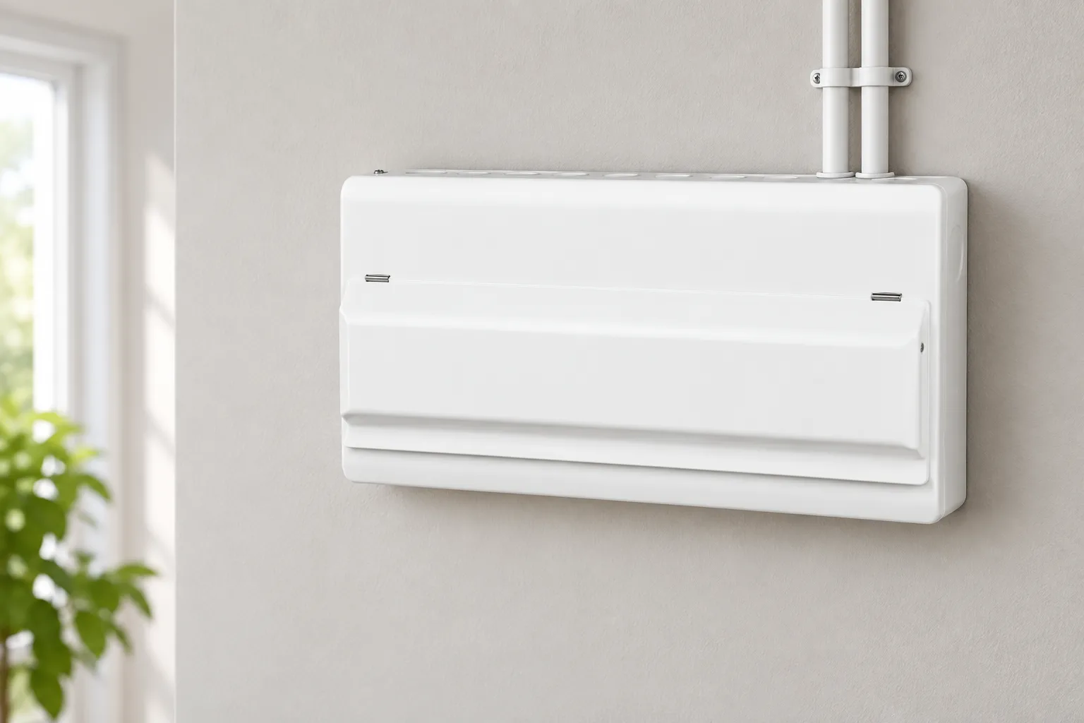 W9 Distribution Box JCMCU Metal Consumer unit IP40 Electric switchboard distribution box installed in a realistic electrical distribution setting