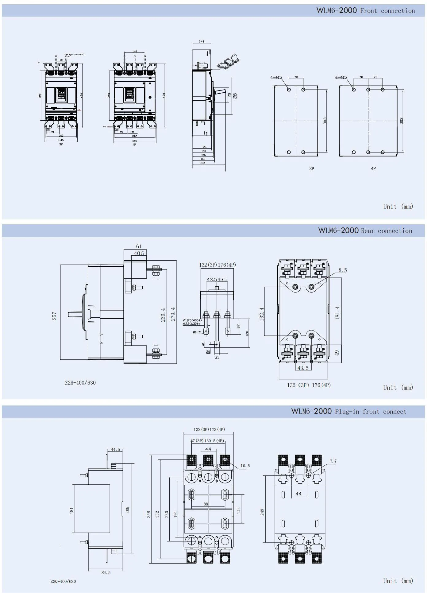 MCCB circuit breaker WLM6-1600A-3300 3P/4P WLM6 Series thermal magnetic type breaker 400V/690V 1600 amp 3/4 Poles detail image 1