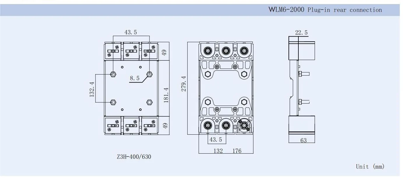 MCCB circuit breaker WLM6-1600A-3300 3P/4P WLM6 Series thermal magnetic type breaker 400V/690V 1600 amp 3/4 Poles detail image 2