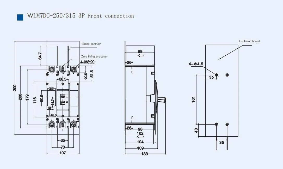 WLM7HU-315-3300 3P Photovoltaic solar mccb molded case circuit breaker 800V mccb 800VAC/1000VAC/1140VAC mccb315A mccb detail image 1