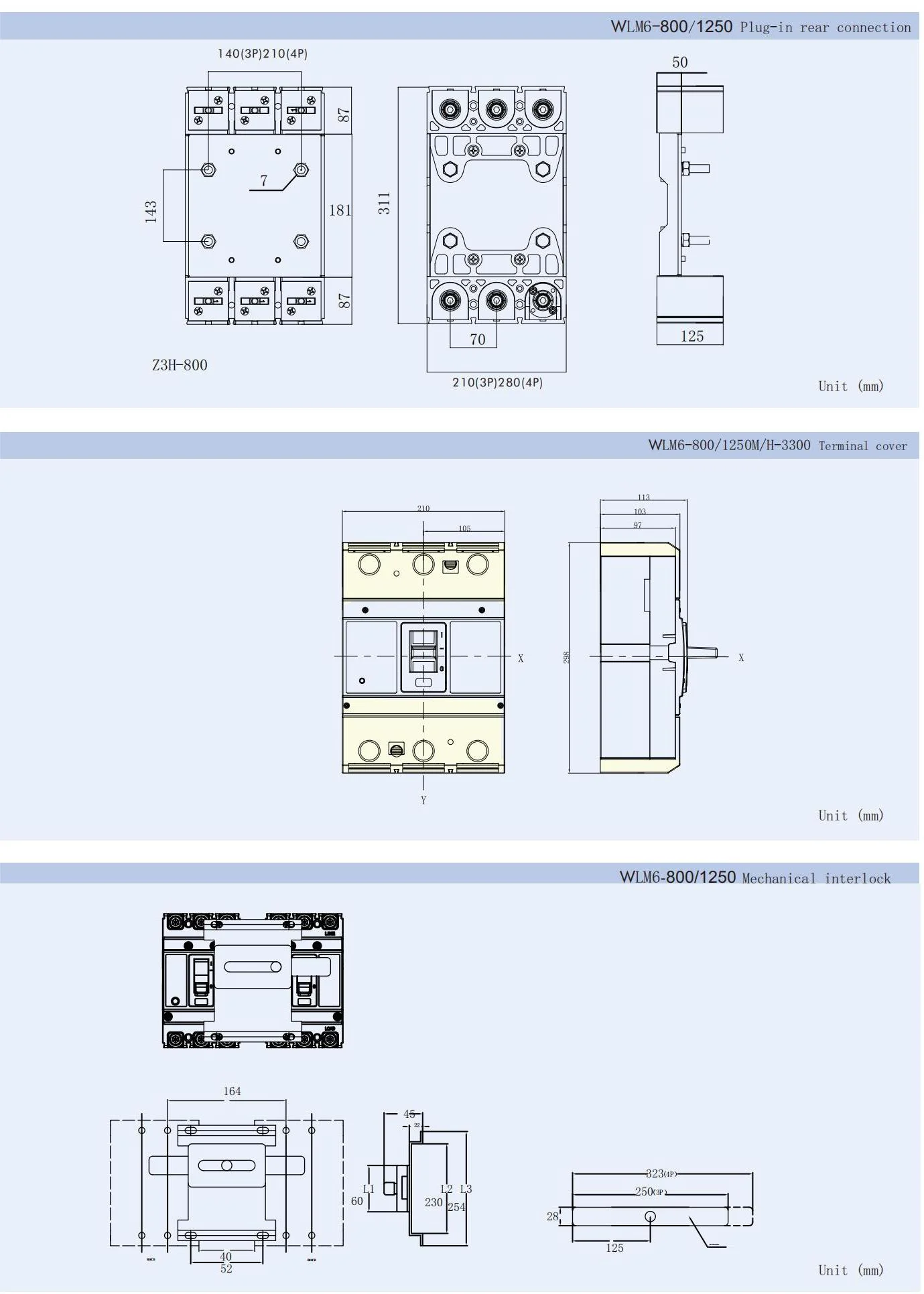 MCCB circuit breaker WLM6-800A-3300 3P/4P WLM6 Series thermal magnetic type breaker 400V/690V 800 amp 3/4 Poles detail image 2