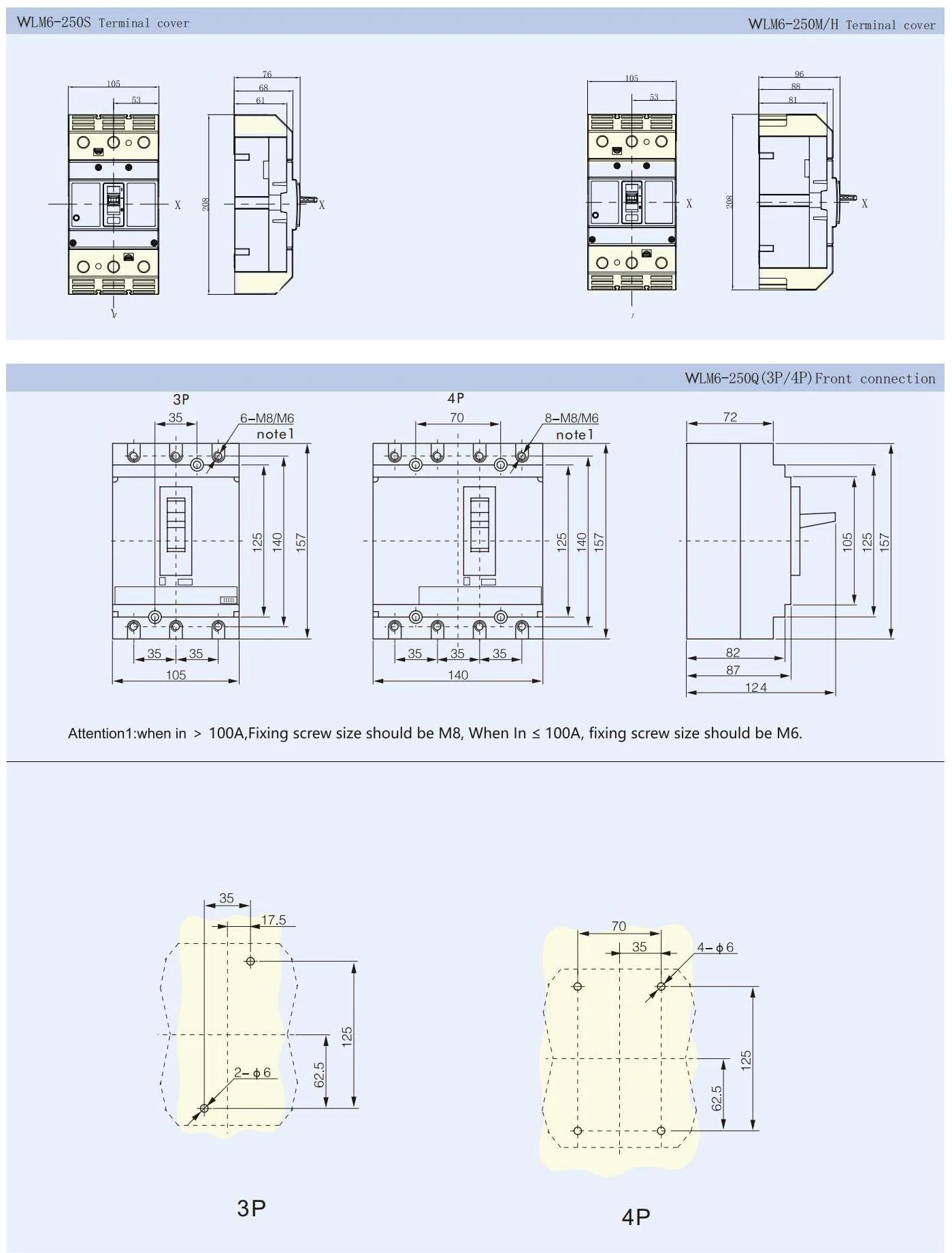 MCCB circuit breaker WLM6 Series industrial thermal magnetic type circuit breaker 400V/690V 250A 3/4 Poles detail image 1