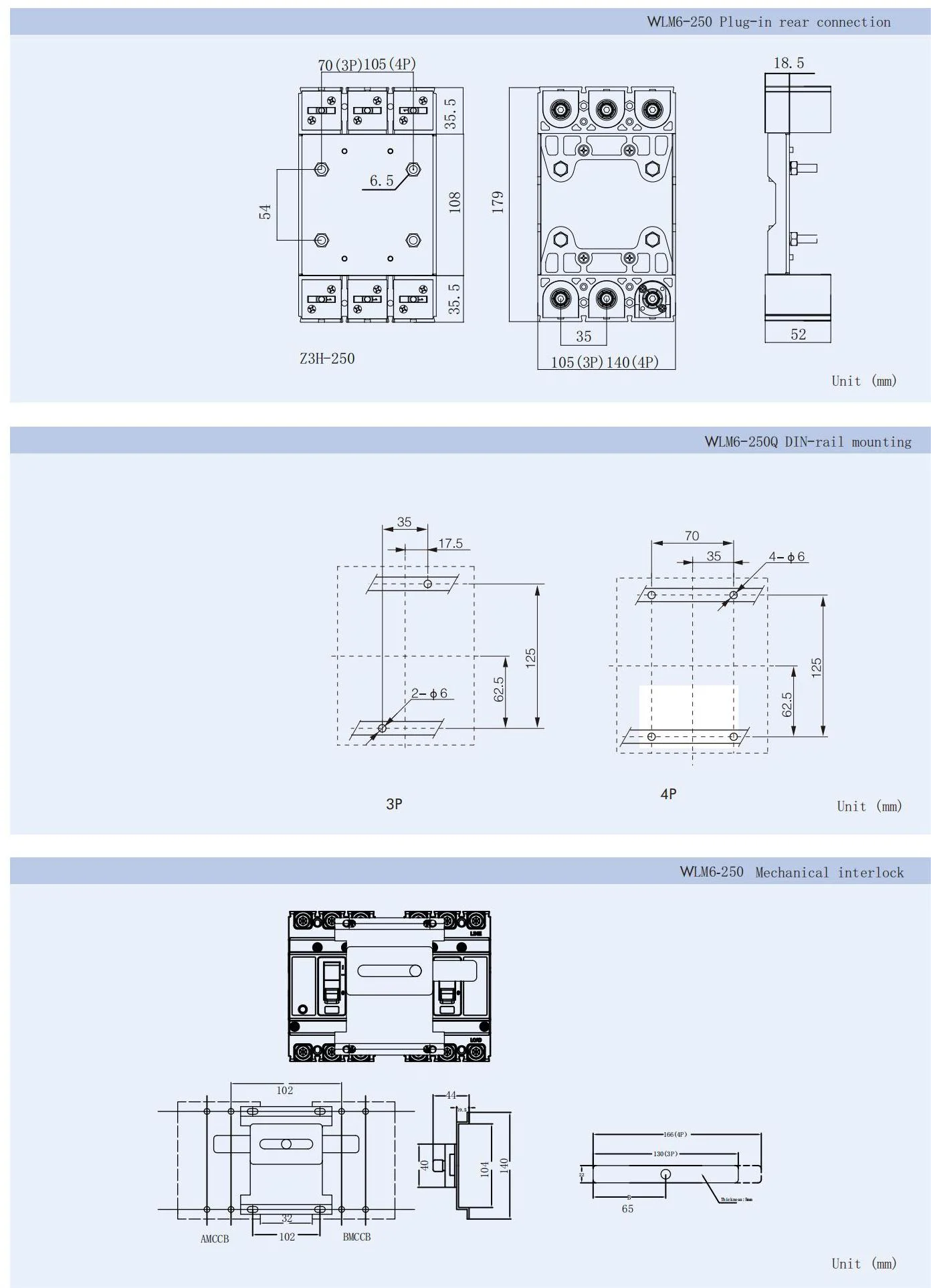MCCB circuit breaker WLM6 Series industrial thermal magnetic type circuit breaker 400V/690V 250A 3/4 Poles detail image 3