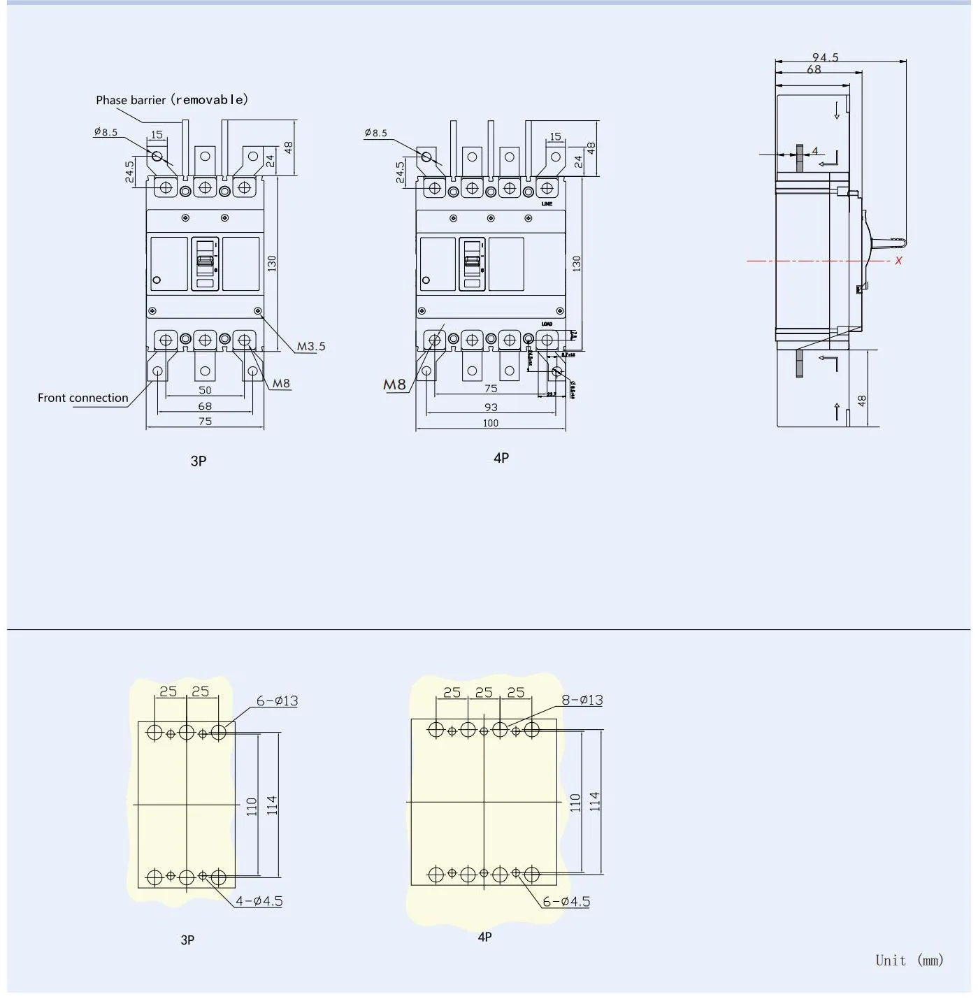 MCCB circuit breaker WLM6 Series thermal magnetic type mccb 400V/690V 125A 3/4 Poles detail image 2
