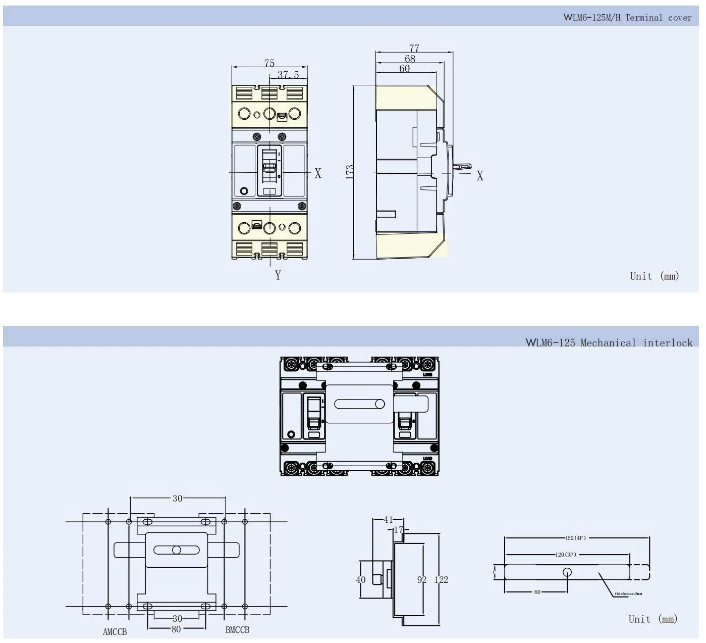 MCCB circuit breaker WLM6 Series thermal magnetic type mccb 400V/690V 125A 3/4 Poles detail image 4