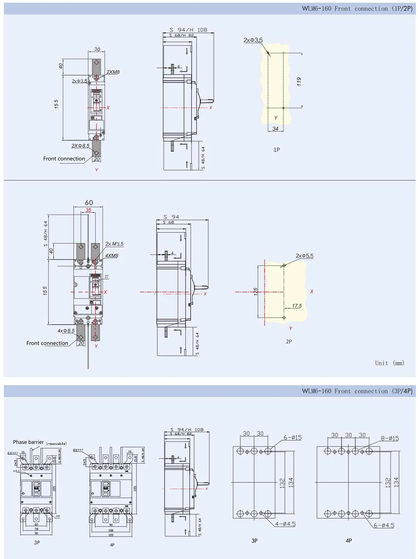 MCCB circuit breaker WLM6 Series thermal magnetic type mccb 400V/690V 160A 3/4 Poles detail image 1