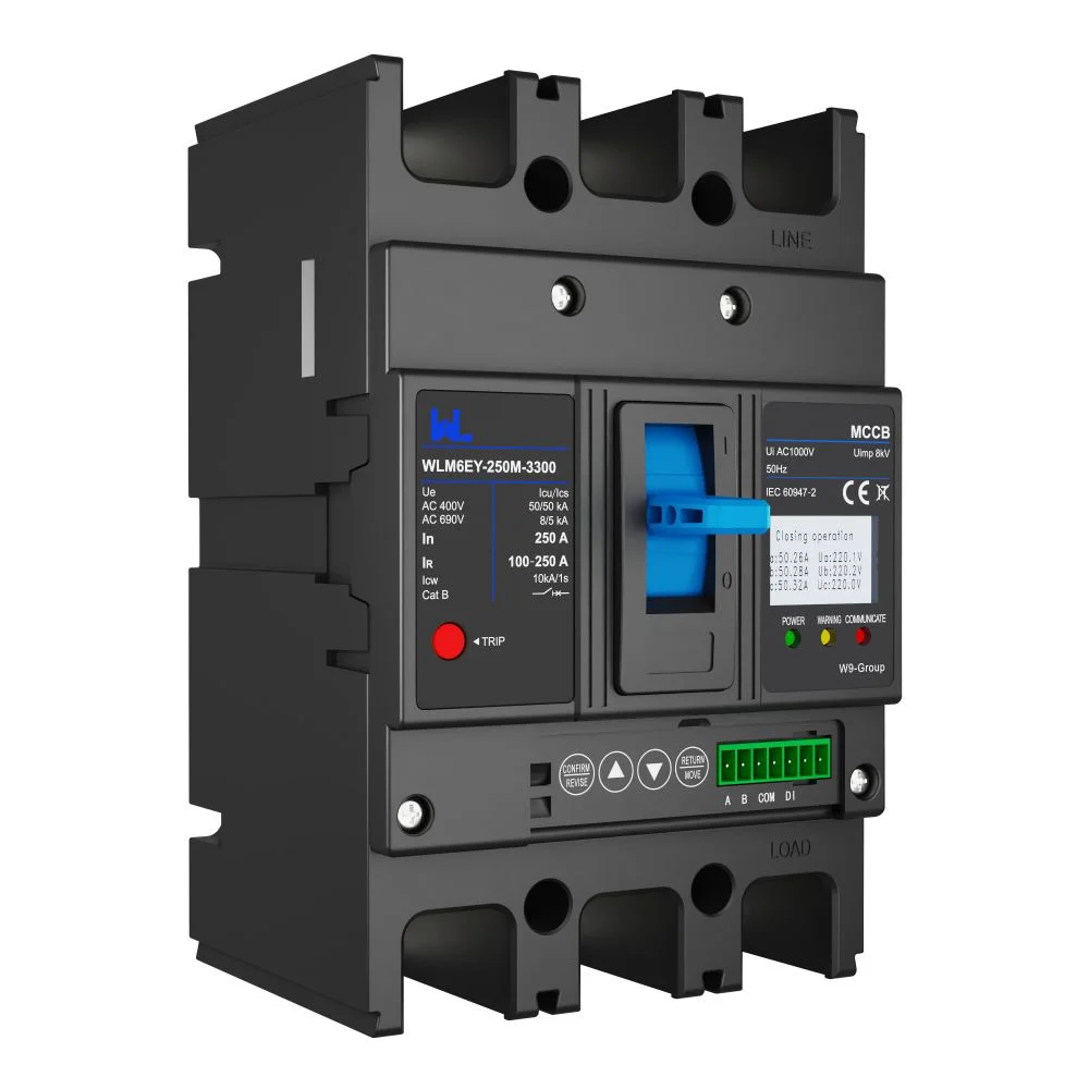 WLM6EY MCCB moulded case circuit breaker side view and mounting details