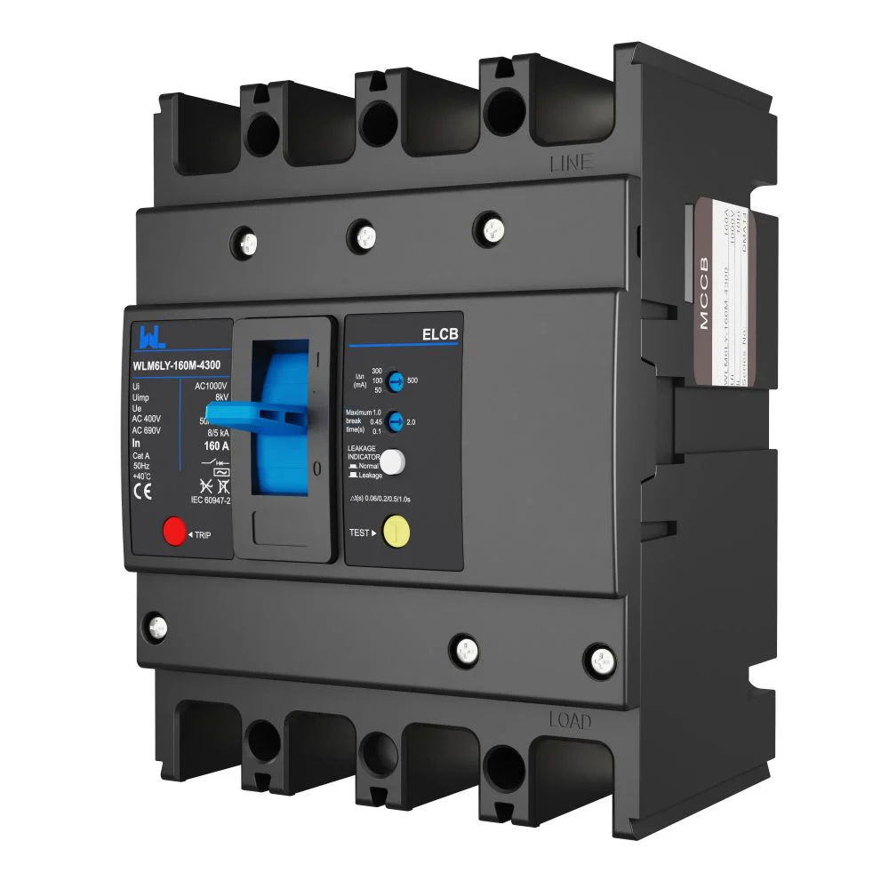 MCCB circuit breaker WLM6LY-160A-4300 4P WLM6L Series RCCB earth leakage protection type 400V 160A 3 poles 4 Poles Gallery image 6