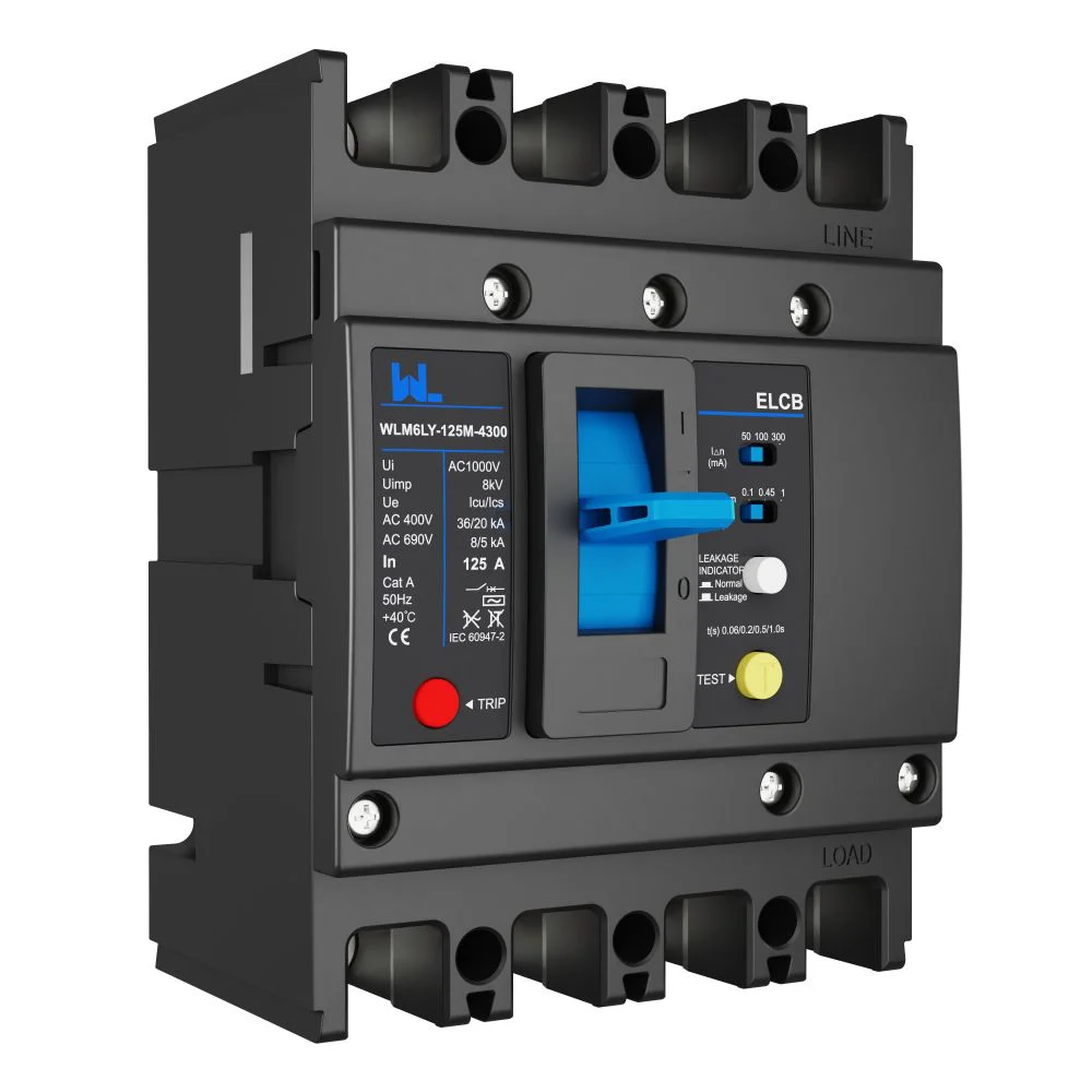 MCCB circuit breaker WLM6LY-125A-4300 4P WLM6L Series RCCB earth leakage protection type 400V 160A 4 Poles Gallery image 2