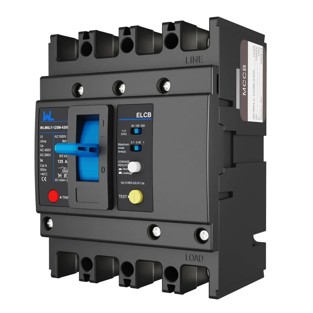 MCCB circuit breaker WLM6LY-125A-4300 4P WLM6L Series RCCB earth leakage protection type 400V 160A 4 Poles Gallery image 3