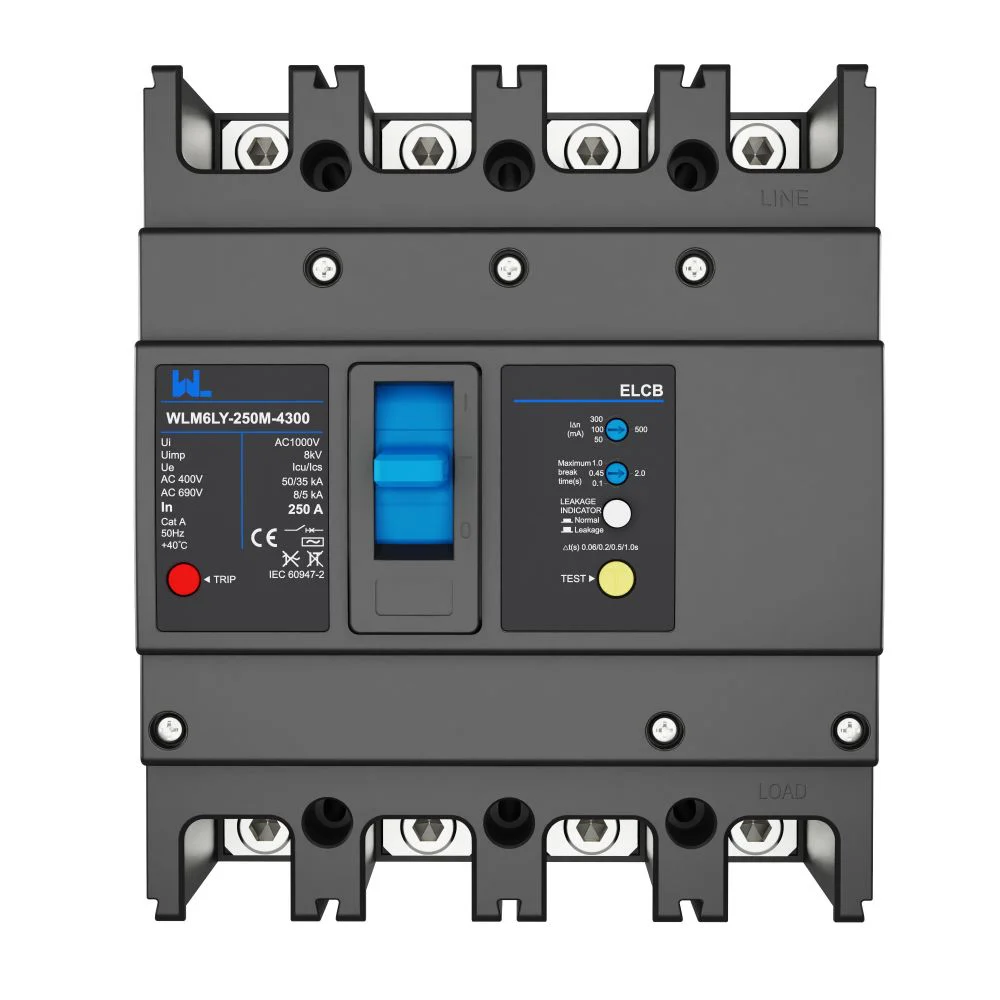 MCCB circuit breaker WLM6LY-250A-4300 4P WLM6L Series earth leakage protection type Residual Current 400V 250A 3 poles 4 Poles Gallery image 6