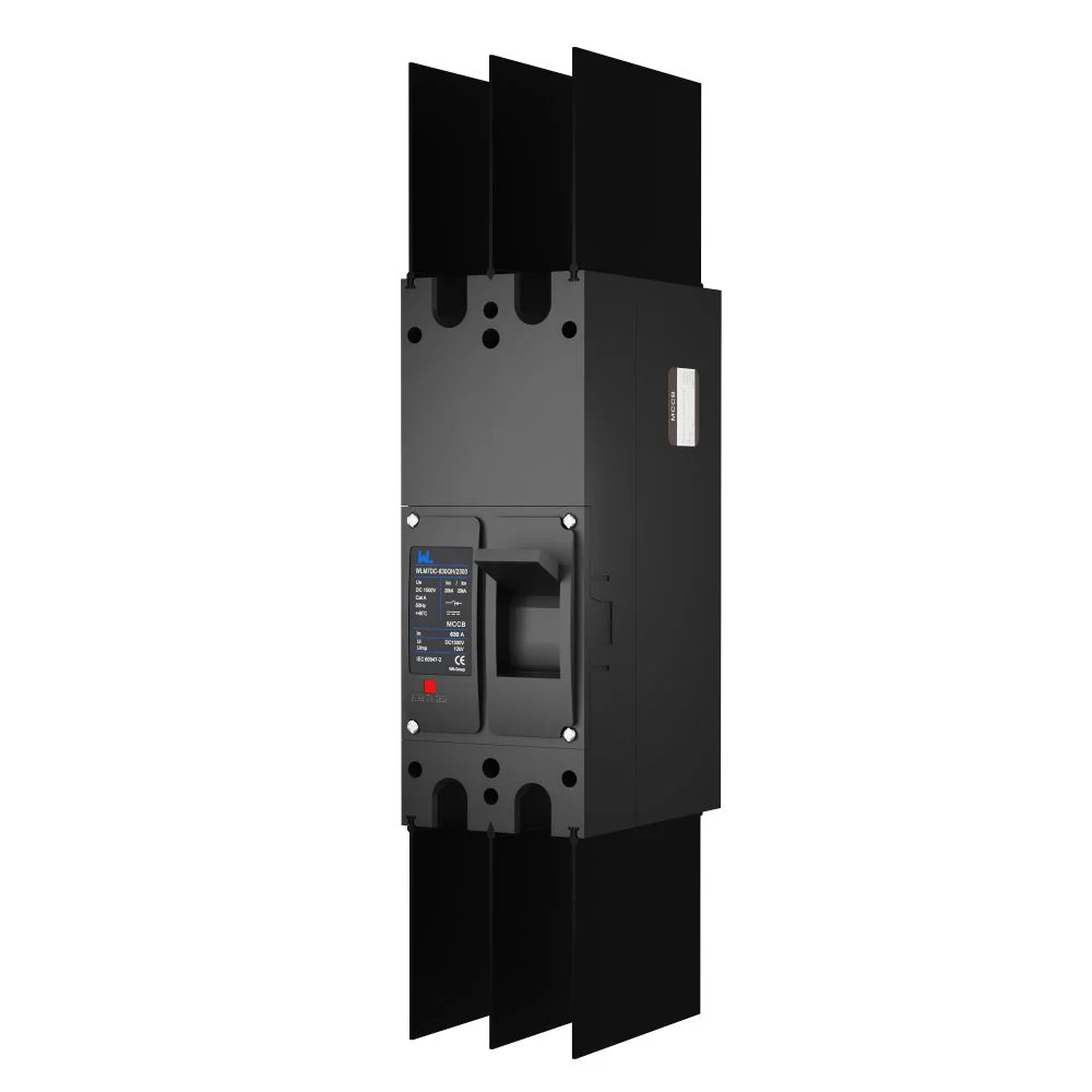 Front view of a photovoltaic DC circuit breaker with clear markings